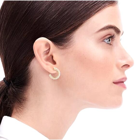 NWT J. Crew Pearl and Gold Hoops Set of 2 - Picture 2 of 6